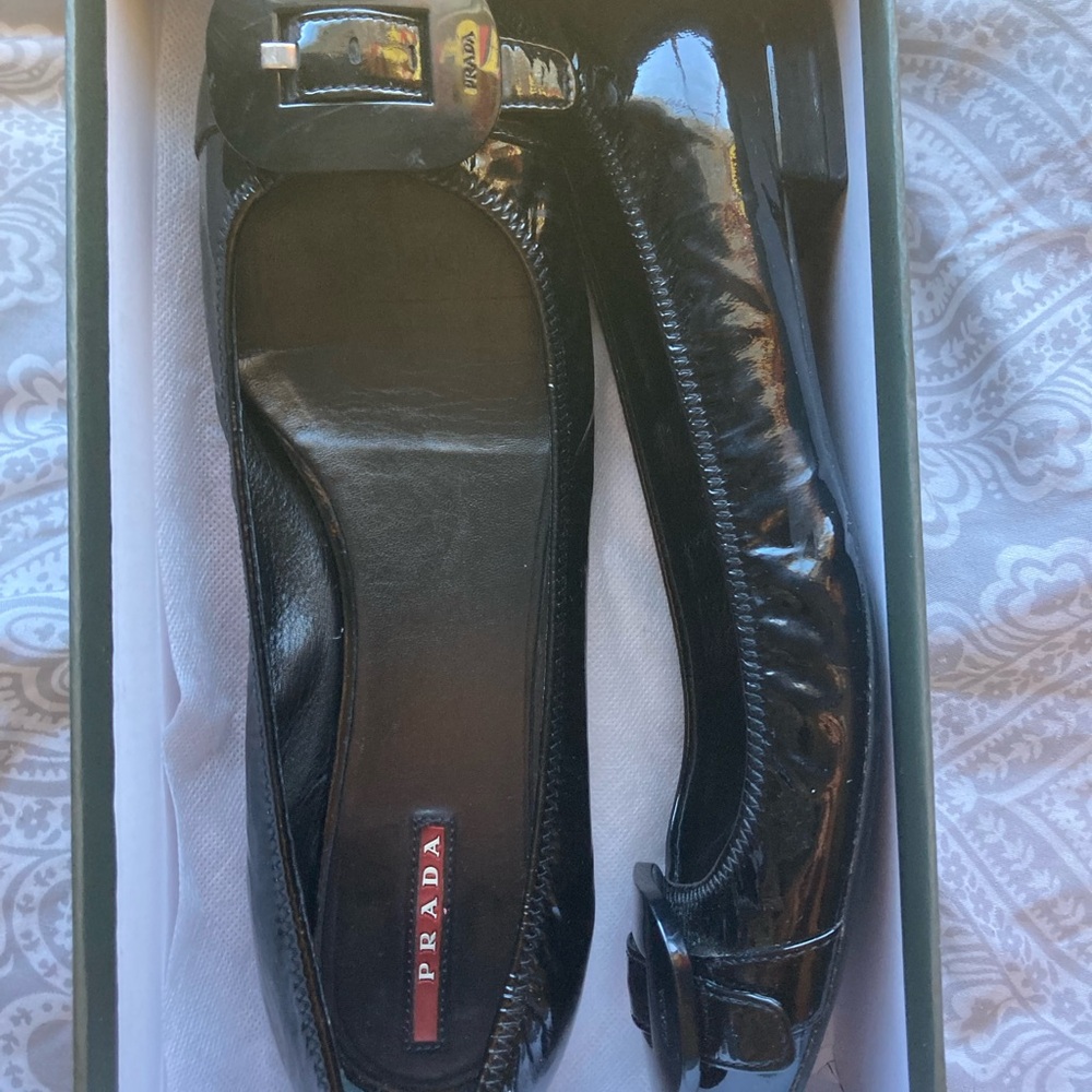 Prada Glossy Black Flats with Buckle